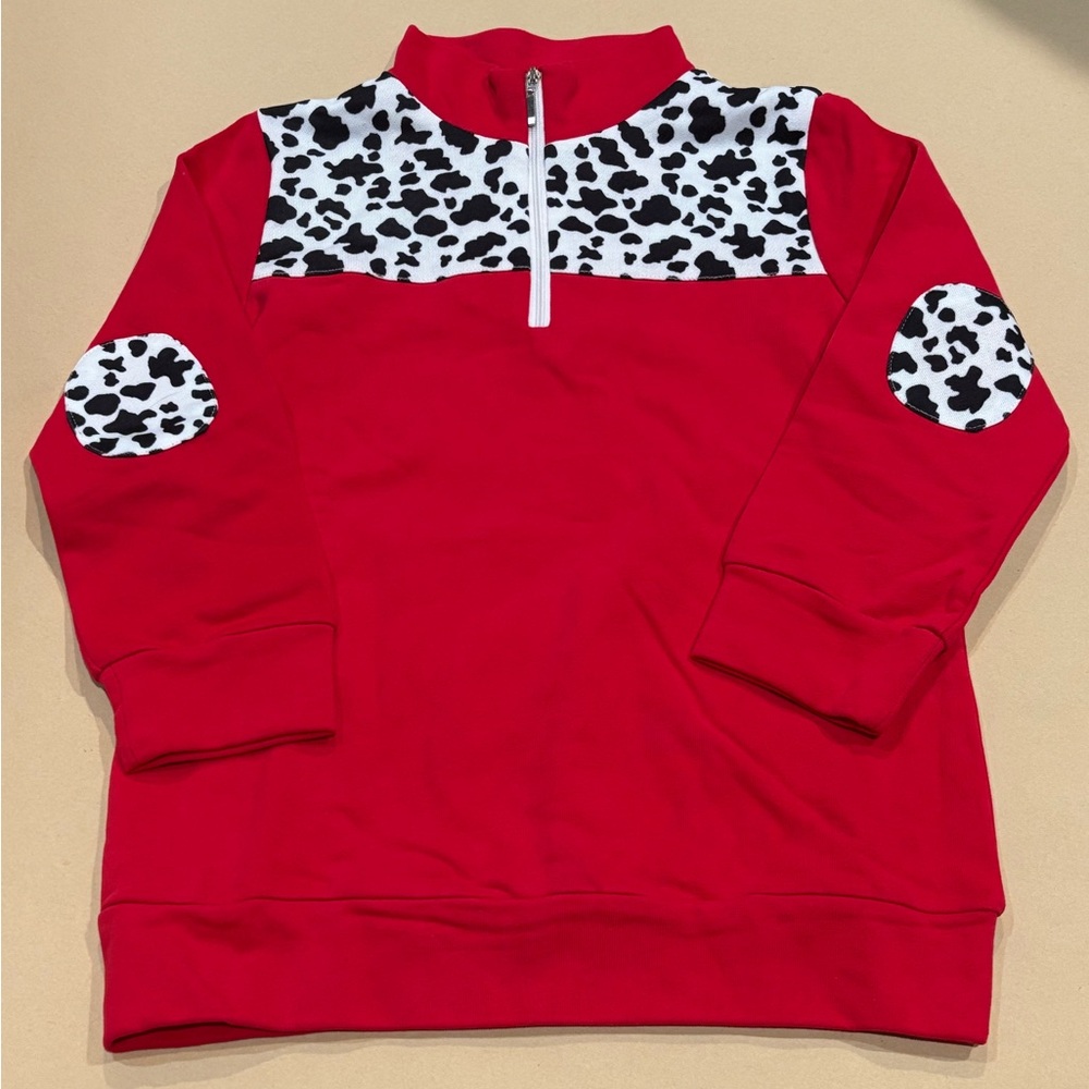 Red Cow Print Quarter-Zip Pullover